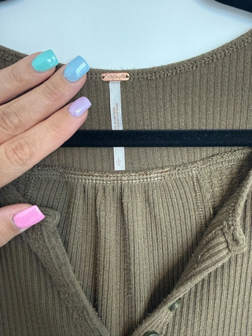 Free People Olive Waffle Henley Long-Sleeve Top - Picture 7 of 8